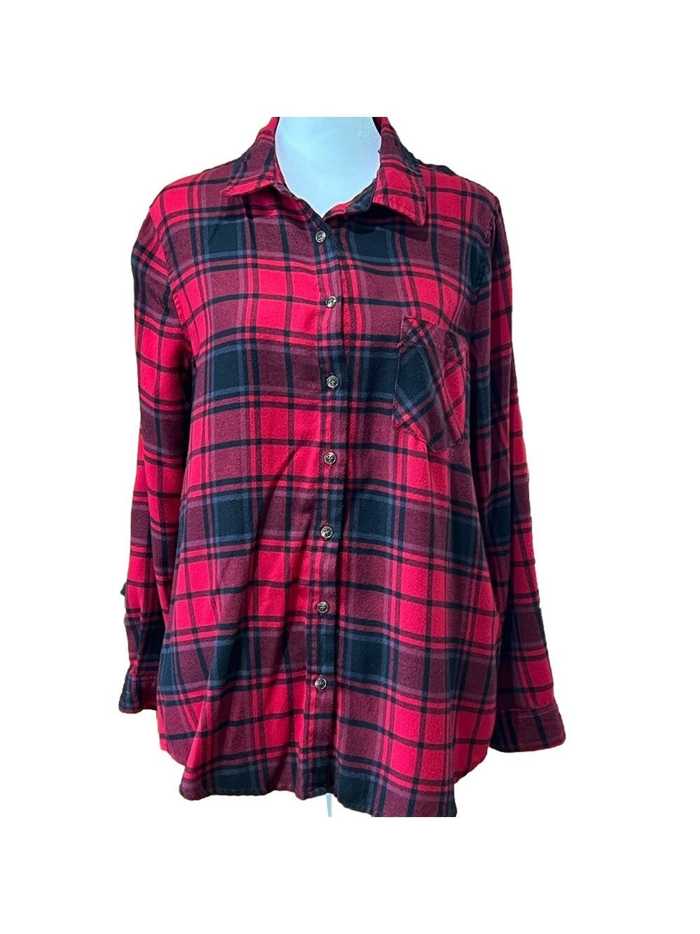 Hippie Rose Red Black Plaid Button Down Shirt